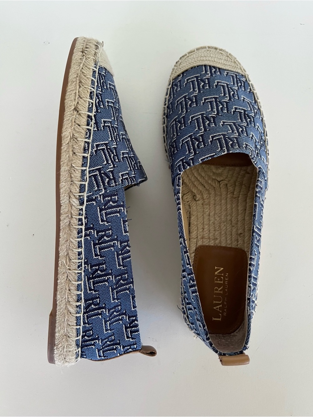 Ralph Lauren LRL Cameryn II Monogram Jacquard Espadrille, Blue/Tan, size 8 - Picture 13 of 13